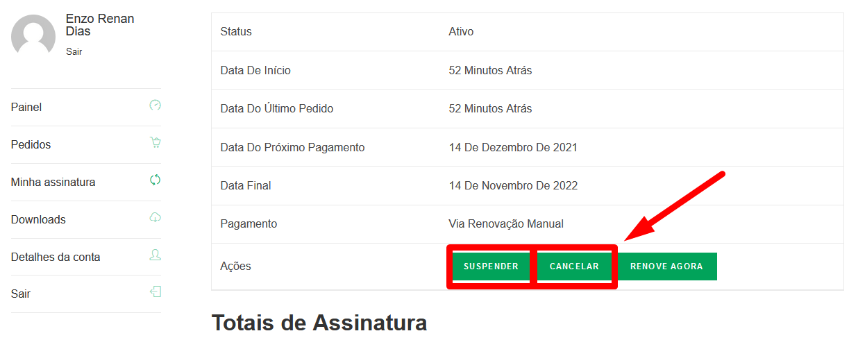 cancelar ou suspender uma assinatura na Design Mestre